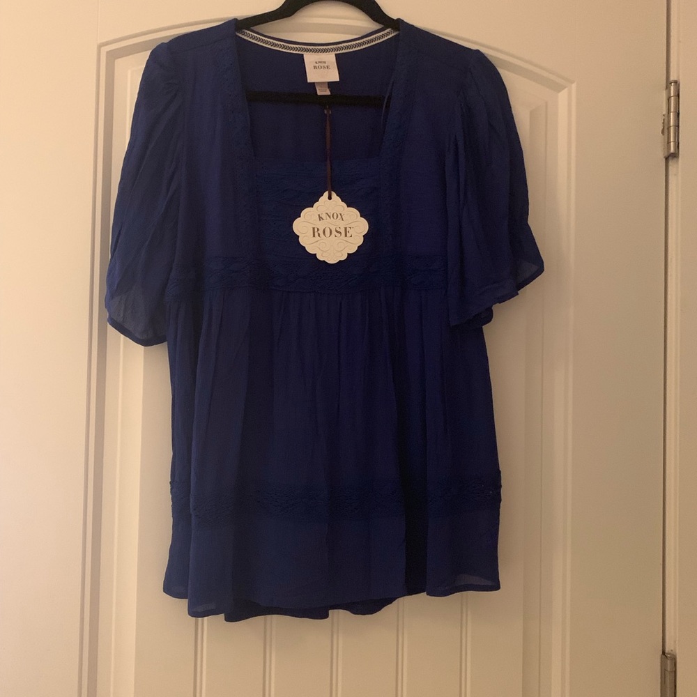 Knox Rose Square Neck Crochet Trim Blouse